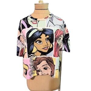 Stradivarius Disney Princess Crop 100% Cotton Boxy Colorful